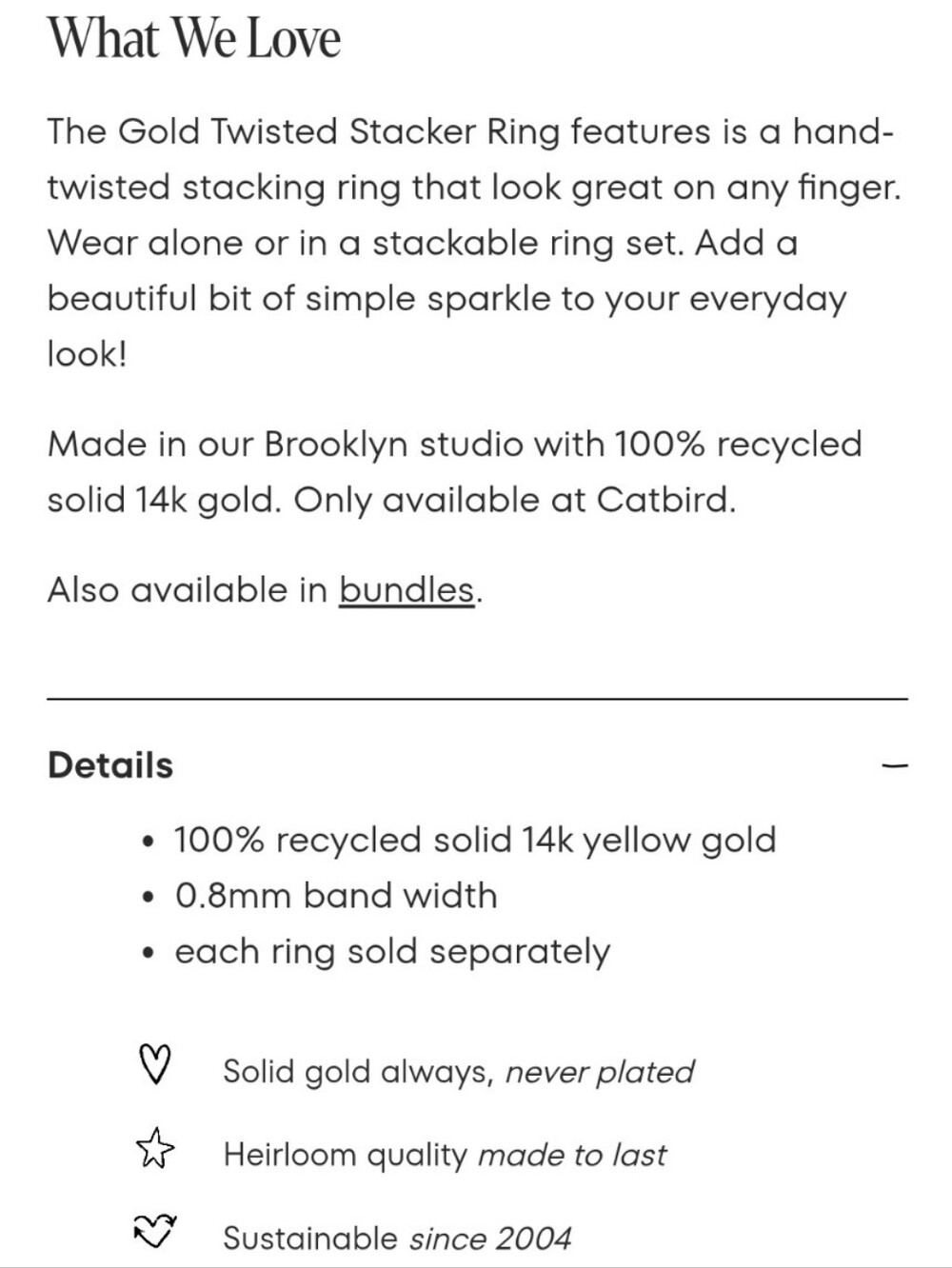 Catbird Twisted Stacker Ring, 14K Gold, Size 7 - Picture 7 of 8